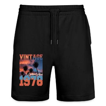 1978 Vintage Limited Edition Palmen Geboren 1978 - Stanley/Stella Unisex Bio Joggingshorts Trainer  - Schwarz - Vorne - Nik (191cm) & Marisol (170cm)