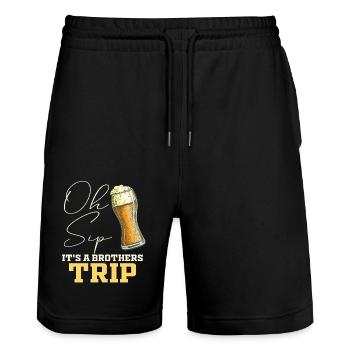 Geschwister Oh Sip Its A Brothers Trip - Stanley/Stella Unisex Bio Joggingshorts Trainer  - Schwarz - Vorne - Nik (191cm) & Marisol (170cm)