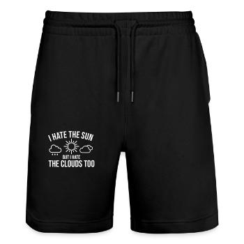 Sonne Wolken Lustiger Spruch Wettervorhersage - Stanley/Stella Unisex Bio Joggingshorts Trainer  - Schwarz - Vorne - Nik (191cm) & Marisol (170cm)