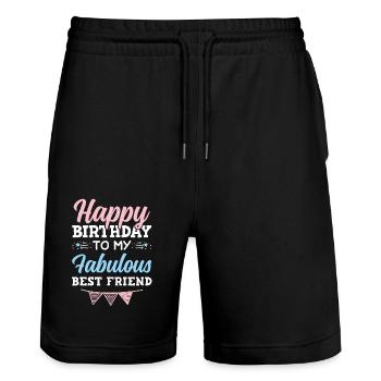 joyeux anniversaire mon ami - Short de jogging bio TRAINER Stanley/Stella unisexe - noir - Devant - Nik (191cm) & Marisol (170cm)