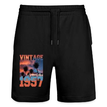1957 Vintage Limited Edition Palm Trees Born 1957 - Stanley/Stella Trainer Unisex Organic Jogging Shorts - black - Front - Nik (191cm) & Marisol (170cm)