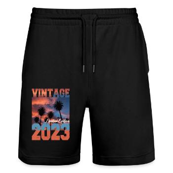 2023 Vintage Limited Edition Palm Trees Born 2023 - Stanley/Stella Trainer Unisex Organic Jogging Shorts - black - Front - Nik (191cm) & Marisol (170cm)