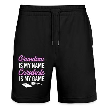 Cornhole Team Bean Bag Player - Stanley/Stella Trainer Unisex Organic Jogging Shorts - black - Front - Nik (191cm) & Marisol (170cm)
