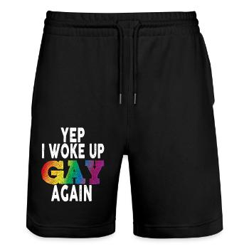 WOKE UP GAY Pride Rainbow Queer BI Gay LGBTQ - Stanley/Stella Trainer Unisex Organic Jogging Shorts - black - Front - Nik (191cm) & Marisol (170cm)