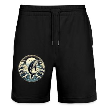 Humpback whale jumping whale ocean night outfit - Stanley/Stella Trainer Unisex Organic Jogging Shorts - black - Front - Nik (191cm) & Marisol (170cm)