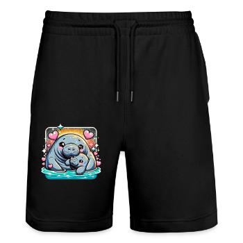 Wassertierbaby Und Mutter Sirenenseekühe - Stanley/Stella Unisex Bio Joggingshorts Trainer  - Schwarz - Vorne - Nik (191cm) & Marisol (170cm)