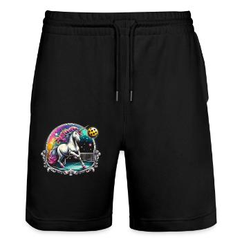 Pickleball-Enthusiast, Einhorn-Liebhaber, Paddelsp - Stanley/Stella Unisex Bio Joggingshorts Trainer  - Schwarz - Vorne - Nik (191cm) & Marisol (170cm)
