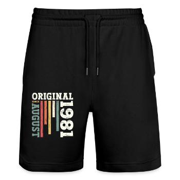 43. Geburtstag Original August 1981 Jahrgang 1981 - Stanley/Stella Unisex Bio Joggingshorts Trainer  - Schwarz - Vorne - Nik (191cm) & Marisol (170cm)