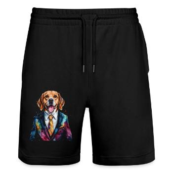 Beagle Anzug Hund Bunt Lustig Tier Design Print - Stanley/Stella Unisex Bio Joggingshorts Trainer  - Schwarz - Vorne - Nik (191cm) & Marisol (170cm)
