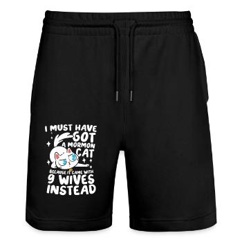 I Must Have Got A Mormon Cat 9 für einen - Stanley/Stella Unisex Bio Joggingshorts Trainer  - Schwarz - Vorne - Nik (191cm) & Marisol (170cm)