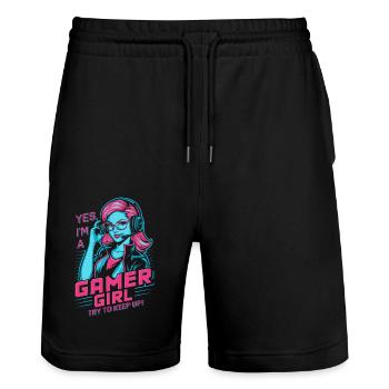 Gamer Girl - Short de jogging bio TRAINER Stanley/Stella unisexe - noir - Devant - Nik (191cm) & Marisol (170cm)