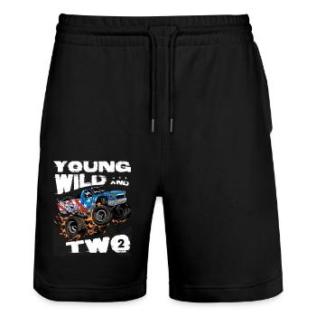 Jung, wild und zwei - Monster Truck zum 2. Geburtstag - Stanley/Stella Unisex Bio Joggingshorts Trainer  - Schwarz - Vorne - Nik (191cm) & Marisol (170cm)