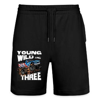 Monster Truck 3. Geburtstag Boy Party - Jung, - Stanley/Stella Unisex Bio Joggingshorts Trainer  - Schwarz - Vorne - Nik (191cm) & Marisol (170cm)