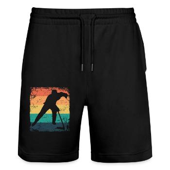 Ice Hockey Players Vintage Ice Hockey - Stanley/Stella Trainer Unisex Organic Jogging Shorts - black - Front - Nik (191cm) & Marisol (170cm)