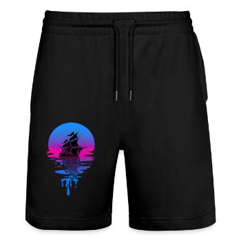 Bateau pirate au coucher du soleil - Short de jogging bio TRAINER Stanley/Stella unisexe - noir - Devant - Nik (191cm) & Marisol (170cm)