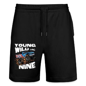 Monster Truck 9. Geburtstag Boy Party - Jung, - Stanley/Stella Unisex Bio Joggingshorts Trainer  - Schwarz - Vorne - Nik (191cm) & Marisol (170cm)