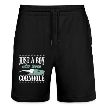 Joueur de sac de haricots de l’équipe Cornhole - Short de jogging bio TRAINER Stanley/Stella unisexe - noir - Devant - Nik (191cm) & Marisol (170cm)