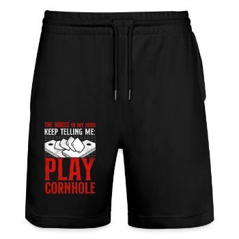 Joueur de sac de haricots de l’équipe Cornhole - Short de jogging bio TRAINER Stanley/Stella unisexe - noir - Devant - Nik (191cm) & Marisol (170cm)
