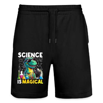 La science est magique dinosaure T-rex chimiste drôle - Short de jogging bio TRAINER Stanley/Stella unisexe - noir - Devant - Nik (191cm) & Marisol (170cm)