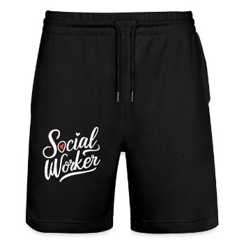 Sozialarbeiter Sozialarbeit Herz Schriftzug - Stanley/Stella Unisex Bio Joggingshorts Trainer  - Schwarz - Vorne - Nik (191cm) & Marisol (170cm)