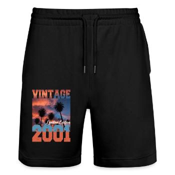 2001 Vintage Limited Edition Palmen Geboren 2001 - Stanley/Stella Unisex Bio Joggingshorts Trainer  - Schwarz - Vorne - Nik (191cm) & Marisol (170cm)
