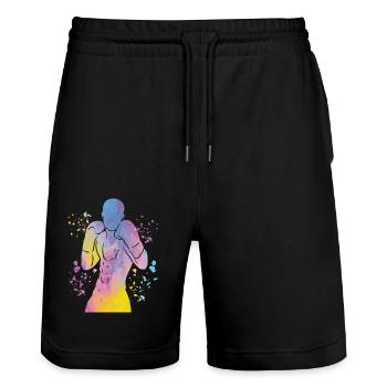 Boxen Kämpfer Kinder Boxen Match Boxer - Stanley/Stella Unisex Bio Joggingshorts Trainer  - Schwarz - Vorne - Nik (191cm) & Marisol (170cm)
