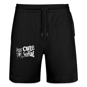 Cute but feral Kaffee Trinker Waschbär Cartoon - Stanley/Stella Unisex Bio Joggingshorts Trainer  - Schwarz - Vorne - Nik (191cm) & Marisol (170cm)