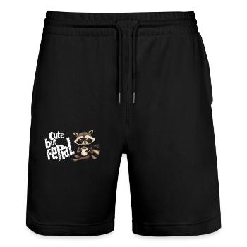 Cute but feral raccoon coffee connoisseur cartoon - Stanley/Stella Trainer Unisex Organic Jogging Shorts - black - Front - Nik (191cm) & Marisol (170cm)