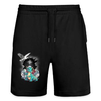 Dragon Dragon Marin Boussole Maritime Seagull Enfant - Short de jogging bio TRAINER Stanley/Stella unisexe - noir - Devant - Nik (191cm) & Marisol (170cm)