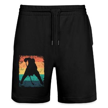 Ice Hockey Players Vintage Ice Hockey - Stanley/Stella Trainer Unisex Organic Jogging Shorts - black - Front - Nik (191cm) & Marisol (170cm)