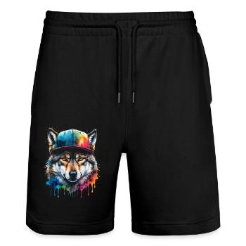 Casquette Wolf Snapback Imprimé de design animal coloré - Short de jogging bio TRAINER Stanley/Stella unisexe - noir - Devant - Nik (191cm) & Marisol (170cm)