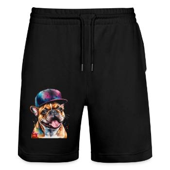 French Bulldog Snapback Cap Frenchie Dog - Stanley/Stella Trainer Unisex Organic Jogging Shorts - black - Front - Nik (191cm) & Marisol (170cm)