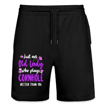 Cornhole Team Bean Bag Player - Stanley/Stella Unisex Bio Joggingshorts Trainer  - Schwarz - Vorne - Nik (191cm) & Marisol (170cm)