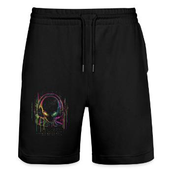 Festival DJ Alien avec casque Alien UFO - Short de jogging bio TRAINER Stanley/Stella unisexe - noir - Devant - Nik (191cm) & Marisol (170cm)