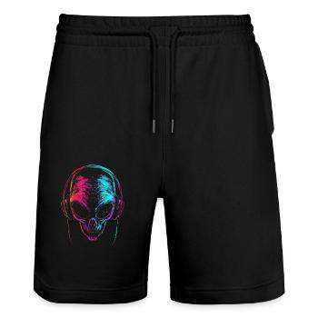 Alien DJ avec casque Festival Alien UFO - Short de jogging bio TRAINER Stanley/Stella unisexe - noir - Devant - Nik (191cm) & Marisol (170cm)