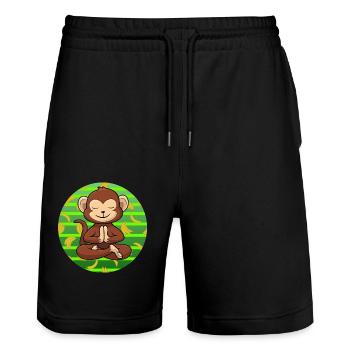 Yoga Monkey Zoo Om Meditating - Stanley/Stella Unisex Bio Joggingshorts Trainer  - Schwarz - Vorne - Nik (191cm) & Marisol (170cm)