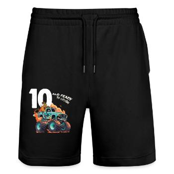 10. Geburtstag Jungs, 10 und bereit, Monster zu vernichten - Stanley/Stella Unisex Bio Joggingshorts Trainer  - Schwarz - Vorne - Nik (191cm) & Marisol (170cm)