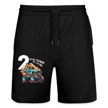 2. Geburtstag Boy Monster Truck - 2 Jahre alt & - Stanley/Stella Unisex Bio Joggingshorts Trainer  - Schwarz - Vorne - Nik (191cm) & Marisol (170cm)