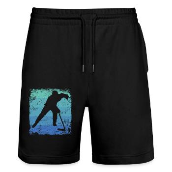 Eishockeyspieler Vintage Eishockey - Stanley/Stella Unisex Bio Joggingshorts Trainer  - Schwarz - Vorne - Nik (191cm) & Marisol (170cm)