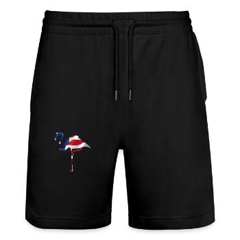 T-shirt drapeau américain flamant rose - Proud American - Short de jogging bio TRAINER Stanley/Stella unisexe - noir - Devant - Nik (191cm) & Marisol (170cm)