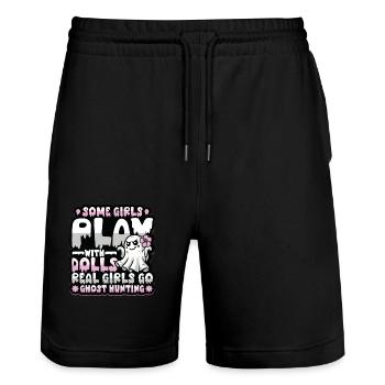 Real Girls Go Ghost Hunting - Stanley/Stella Trainer Unisex Organic Jogging Shorts - black - Front - Nik (191cm) & Marisol (170cm)