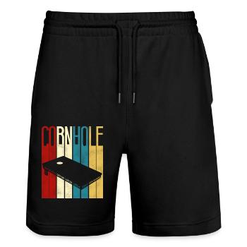 Joueur de sac de haricots de l’équipe Cornhole - Short de jogging bio TRAINER Stanley/Stella unisexe - noir - Devant - Nik (191cm) & Marisol (170cm)