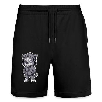 Cool dog in stylish hoodie - Stanley/Stella Trainer Unisex Organic Jogging Shorts - black - Front - Nik (191cm) & Marisol (170cm)