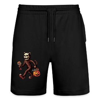 Untote Zombie Katze Süßes Oder Saures Halloween - Stanley/Stella Unisex Bio Joggingshorts Trainer  - Schwarz - Vorne - Nik (191cm) & Marisol (170cm)