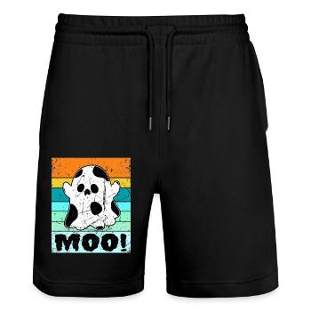 Costume d’Halloween Moo Cow Print - Short de jogging bio TRAINER Stanley/Stella unisexe - noir - Devant - Nik (191cm) & Marisol (170cm)