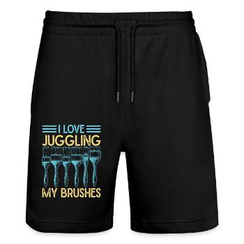 House Painter Dad Unique Gifts - Stanley/Stella Trainer Unisex Organic Jogging Shorts - black - Front - Nik (191cm) & Marisol (170cm)