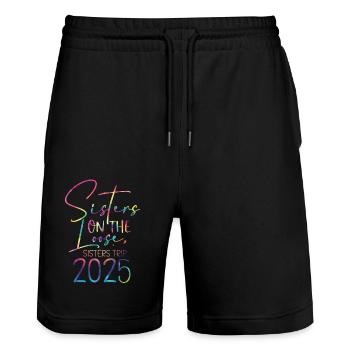 Voyage des sœurs en fuite 2025 - Short de jogging bio TRAINER Stanley/Stella unisexe - noir - Devant - Nik (191cm) & Marisol (170cm)