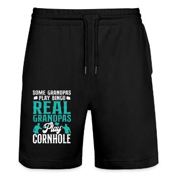 Cornhole Team Bean Bag Player - Stanley/Stella Trainer Unisex Organic Jogging Shorts - black - Front - Nik (191cm) & Marisol (170cm)