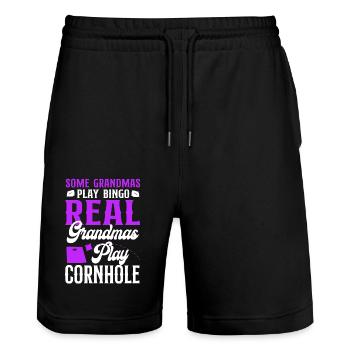 Cornhole Team Bean Bag Player - Stanley/Stella Unisex Bio Joggingshorts Trainer  - Schwarz - Vorne - Nik (191cm) & Marisol (170cm)