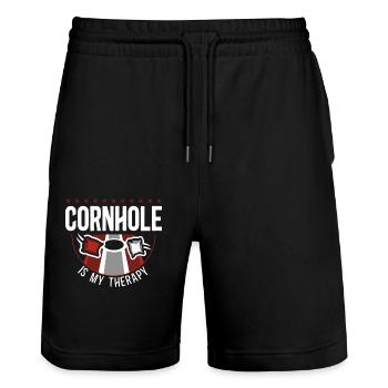 Joueur de sac de haricots de l’équipe Cornhole - Short de jogging bio TRAINER Stanley/Stella unisexe - noir - Devant - Nik (191cm) & Marisol (170cm)